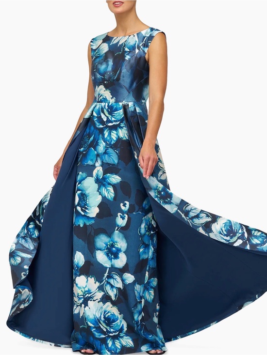 Kay Unger Dresses & Skirts - Kay Unger Kate Floral Pleated Gown Blue Dark Ink Size 12 NWT $358
